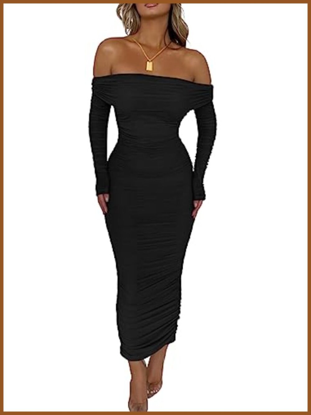 Off Shoulder Bodycon Maxi Dress with Slit & Open Back